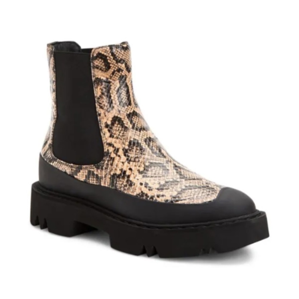 NEW Aquatalia Holly Lug Sole Waterproof Python Embossed Leather Chelsea Boots 7